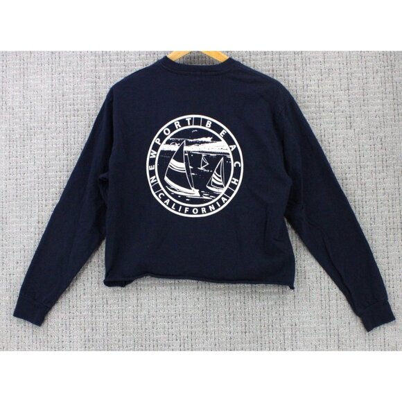 John Galt Sweatshirt Womens Small Navy Blue Cropped Newport Beach CA Graphic Art - Picture 1 of 9
